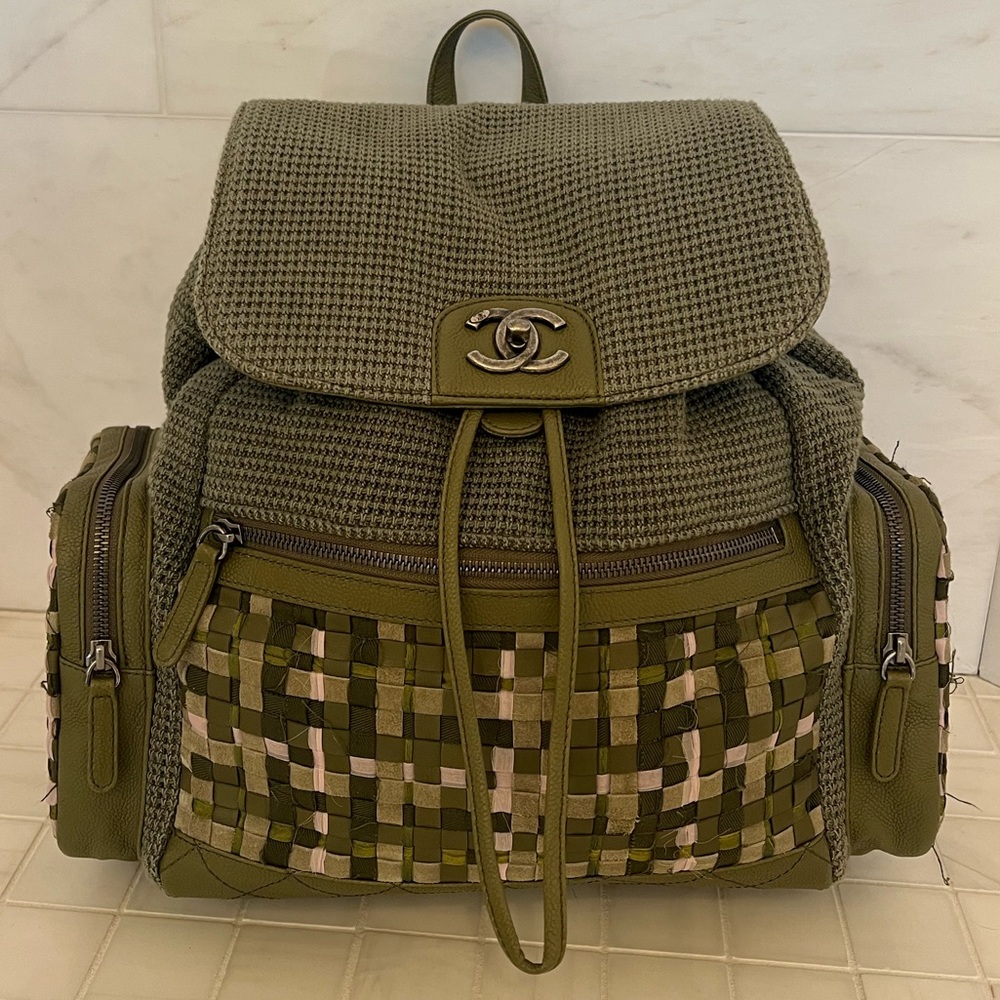 Chanel Paris-Cuba  Backpack in green tweed and canvas with caviar leather trim